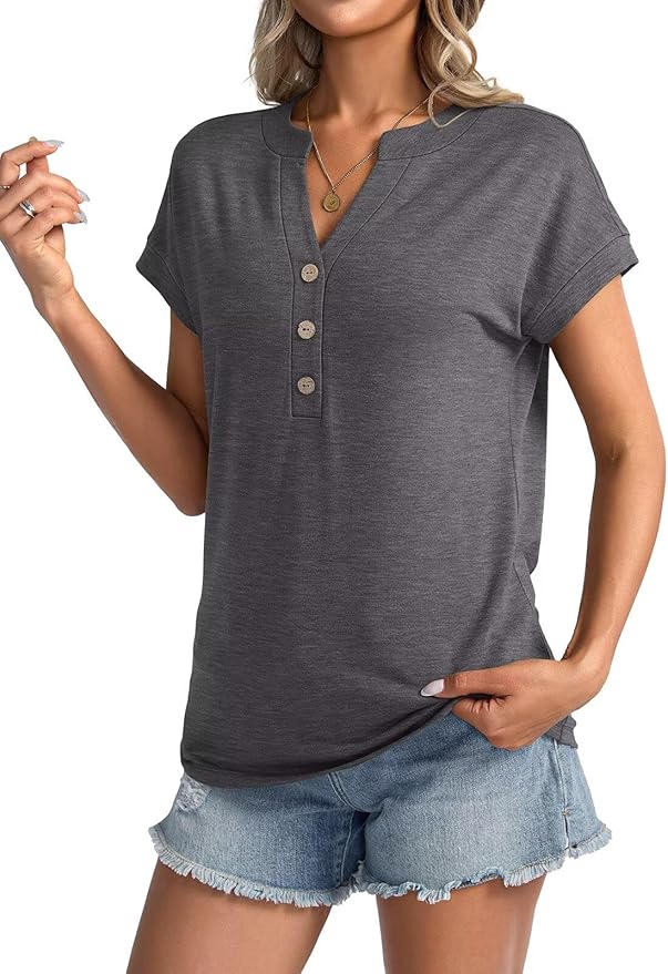 Womens V Neck Cap Sleeve Tops Summer Casual Short Sleeve Shirts Loose Fit Basic Work Tee Trendy Clothes 2025