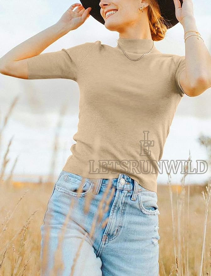 LETSRUNWILD Business Casual Tops for Women Dressy Cute Tops Mock Turtleneck Tshirts Shirts