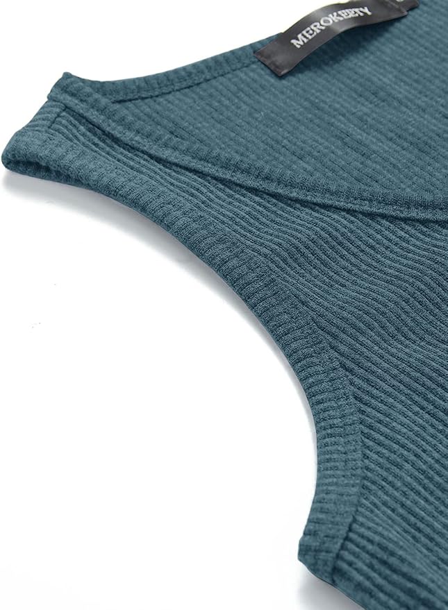 MEROKEETY Women's 2026 Summer Sleeveless Tank Tops V Neck Ribbed Dressy Casual Henley Shirts Button Loose Cami Tees