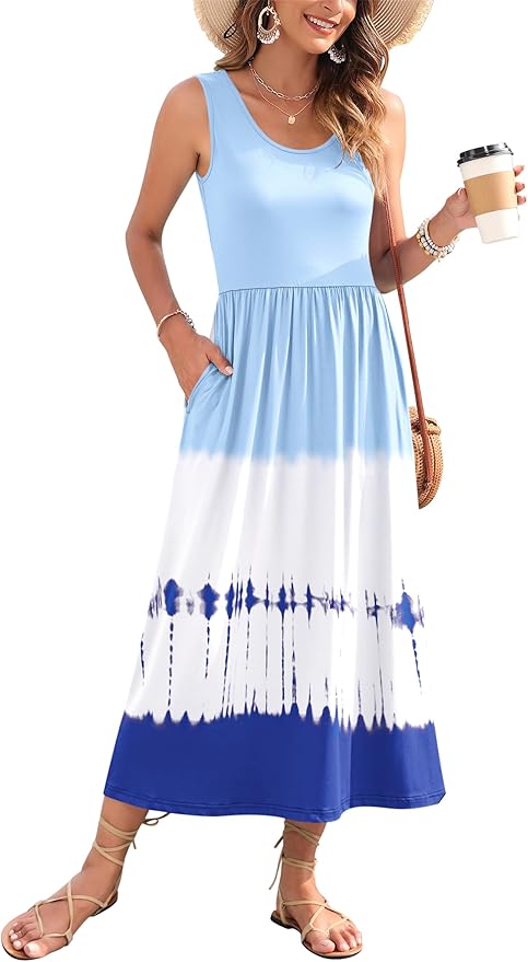 WNEEDU Women's Summer Maxi Dress 2026 Casual Sleeveless Hawaiian Sundress Tropical Long Dress Beach Vacation Outfit