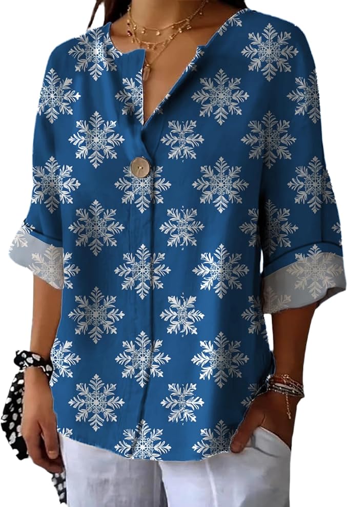 Long Sleeve Shirts for Women V Neck Button Boho Graphic Blouses Casual Collared Fashion Summer Flowing Tops