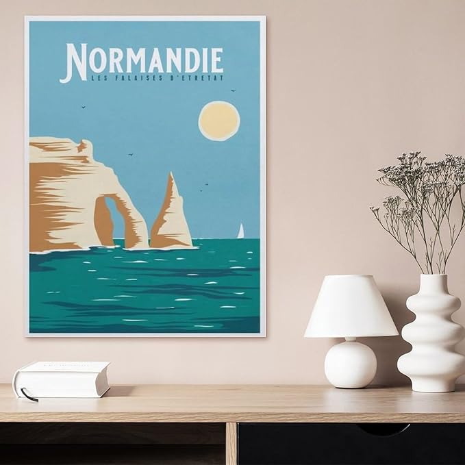 Jigsaw Puzzle 1000 Piece，Vintage France Travel Poster Noirmoutier Cliffs of Etretat，Classic Puzzle Adult Puzzle DIY Kit Paper Toy Unique Gift Modern Home Decor（38x26cm）-BM59