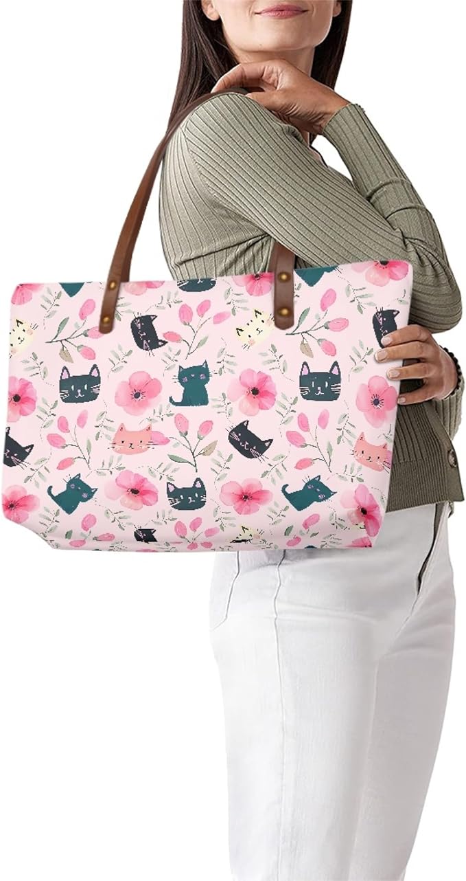Womens Zip Up Tote Handbag Daisy Print Large Capacity Tote Purse Handbag Big Tote Bag Purse For Work Laptop