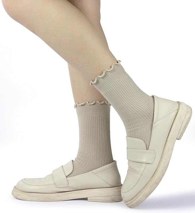 BomKinta Ruffle Socks Women - Turn-Cuff Frilly Sock - Lightweight Cotton Socks