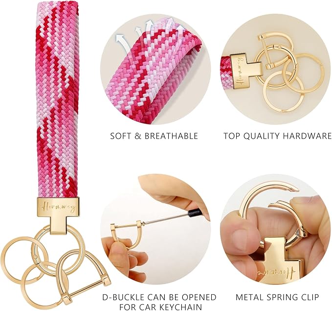 Hovmwey Elastic Wristlet Keychain for Women Men, Cute Car Key Chain, Braided Wrist Strap Lanyard for Keys ID Badges
