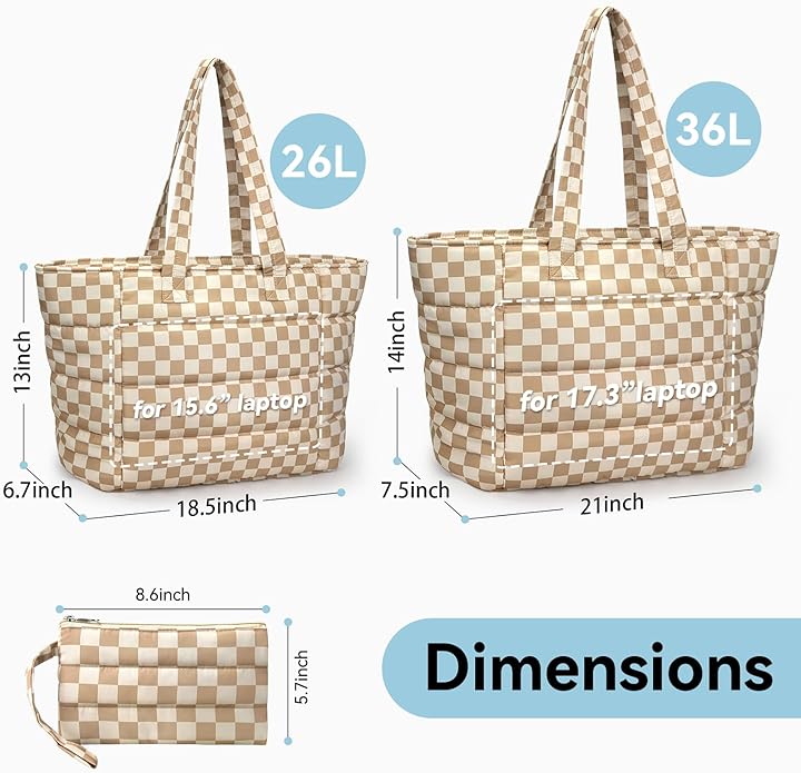 Puffer Tote Bag for Women, Lightweight Puffy Shoulder Bag with Handbag for Travel, Work, Gym, Laptop Bag for Nurse Teacher
