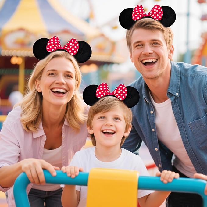 MADO 2 pack mouse ears headbands for adults women little girls boys (ruby red, onesize)