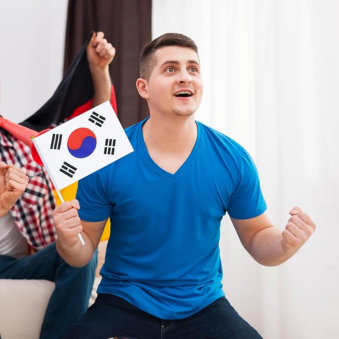 South Korea Flag Small Korean Flag 12 Pack Mini Hand Held South Korean Flags on Sticks for Party Parades Sports Events Patriotic Holiday Decorations