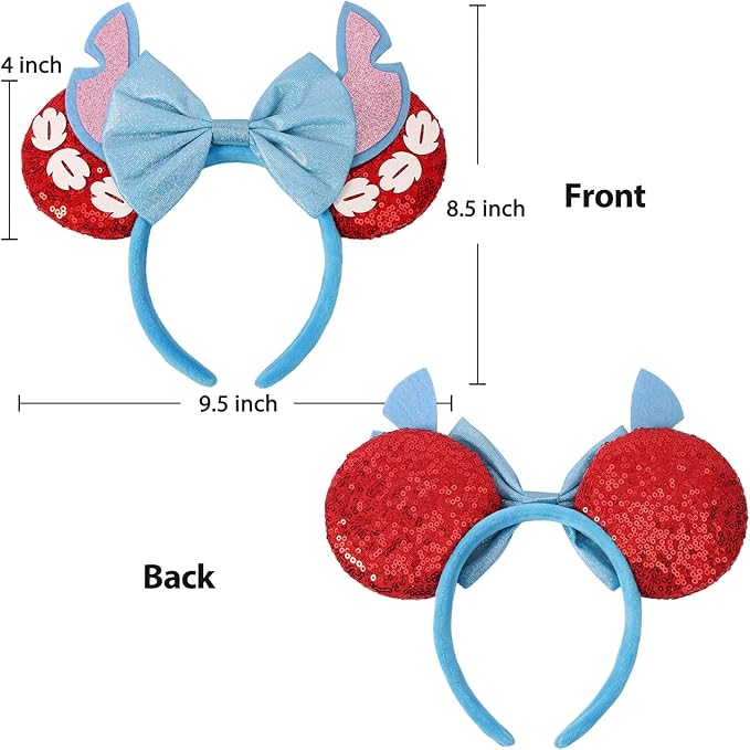 UNSPAZ Ears Headband, Sequin Mouse Ears for Women Girls Boys, Hamemade Soft Bow Headband for Cosplay Party Hair Accessories