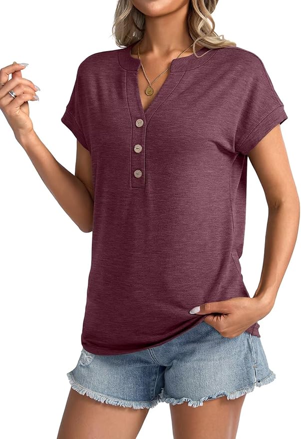 Womens V Neck Cap Sleeve Tops Summer Casual Short Sleeve Shirts Loose Fit Basic Work Tee Trendy Clothes 2025