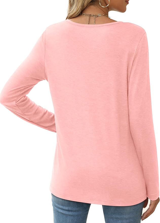 XIEERDUO Long Sleeve Shirts for Women Casual Crew Neck Basic Fall Tops Loose Fit Comfy