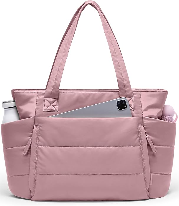 Tote Bag for Women with Zipper, Quilted Puffer Tote Bag with Compartments, Lightweight Puffy Work Bags for Women Travel
