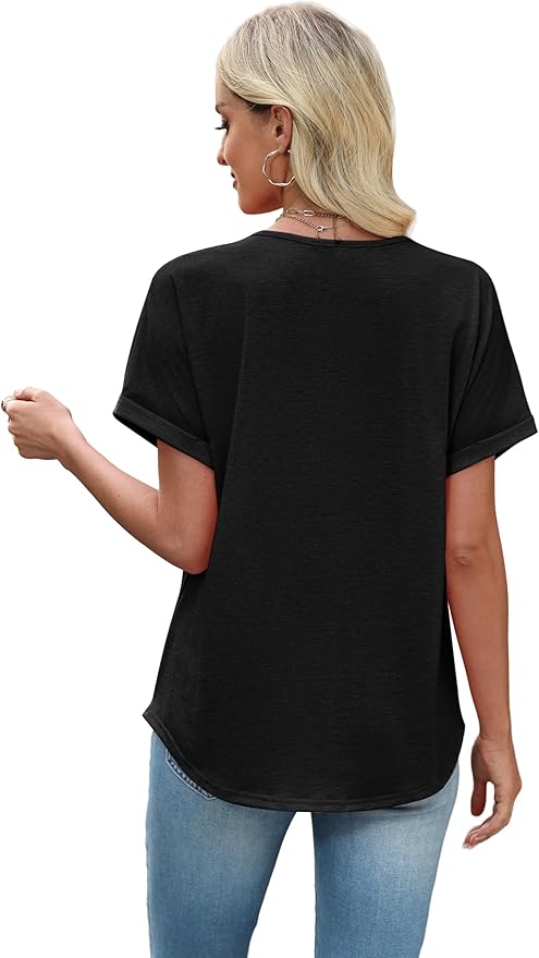 Sipaya Womens Blouses Dressy Casual Summer Shirts Short Sleeve Lace Front Boho Tunic Tops for Leggings Fashion Clothes