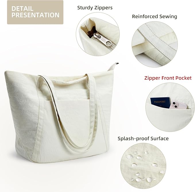 WLLWOO Large Gym Tote Bag for Women Sport Yoga, 24L Travel Beach Bag Lightweight Zipper Shoulder Handbag for Daily Work