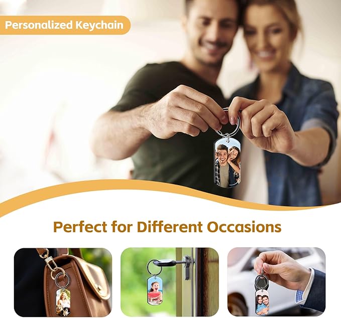 RSQGT Personalized Custom Keychain with Picture - Double Sided Engraving Photo Text Customized Key Chains for Men Boyfriend