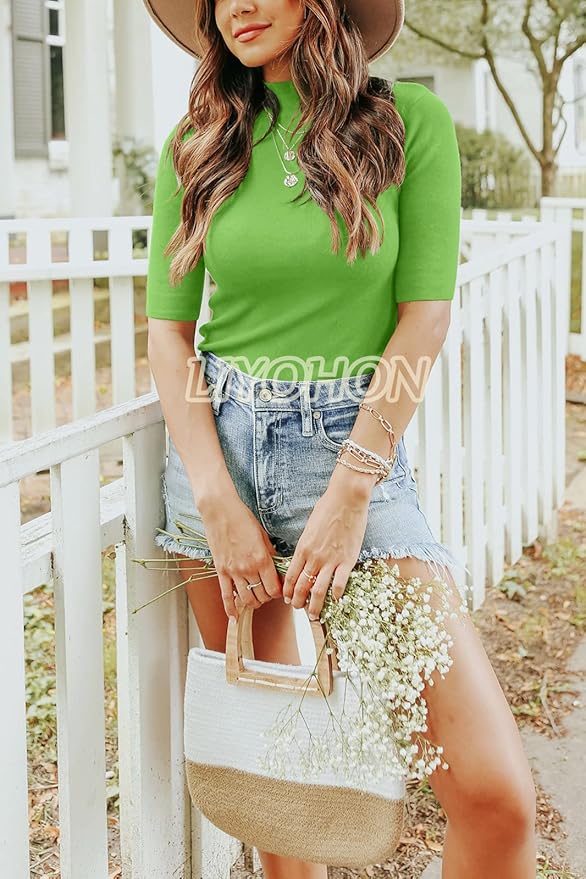 LIYOHON Womens Tops Dressy Casual Mock Turtleneck Business Short Sleeve T Shirts Going Out Tops 2026