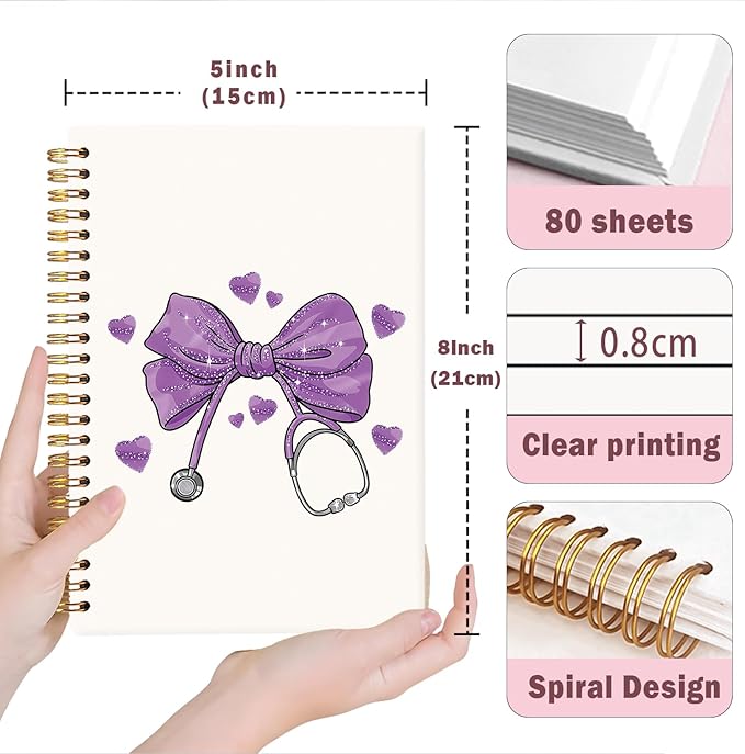 Lacama Bow Nurse Notebook Journal, Purple Nursing School Essentials, Nursing Student Graduation Gifts, Nurse Gifts for Women Nurse Appreciation Gift, Coquette Stuff Stethoscope Notebook