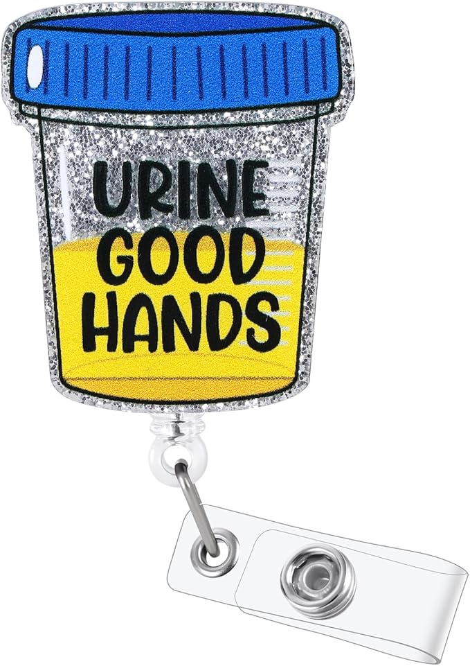 Urine Good Hands Funny Urology Badge Reel, Cute Nephrology Retractable ID Card Badge Holder, Name Tag Work Badge Clip for RN LPN CNA MA ER Nursing Student ED OB/GYN Urinalysis Lab Doctor, Nurse Gifts
