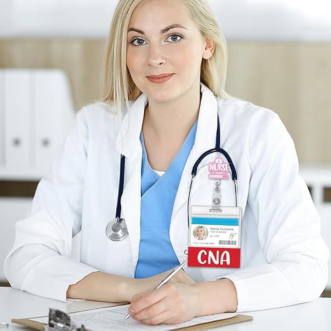 Oversized CNA Badge Buddy Card Holder - Horizontal Certified Nursing Assistant Accessories XL Blue Pink Black Purple Red ID Badge Card Holder Name Tags Buddy for Hospital Work