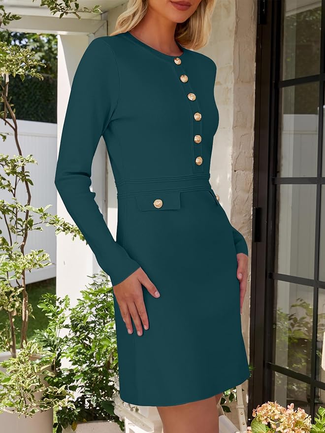 NENONA Women's 2026 Long Sleeve Fall Winter Sweater Dress Spring Fashion Button Elegant Business Casual Work Mini Dresses