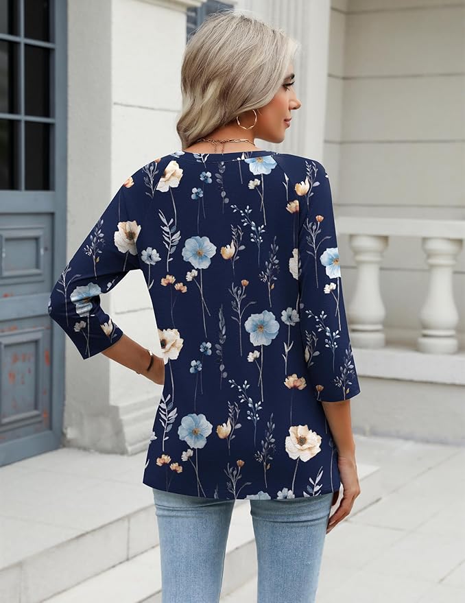 Zeagoo 3/4 Length Sleeve Womens Tops Casual V Neck Shirts Soft Basic Tees Business Work Blouses