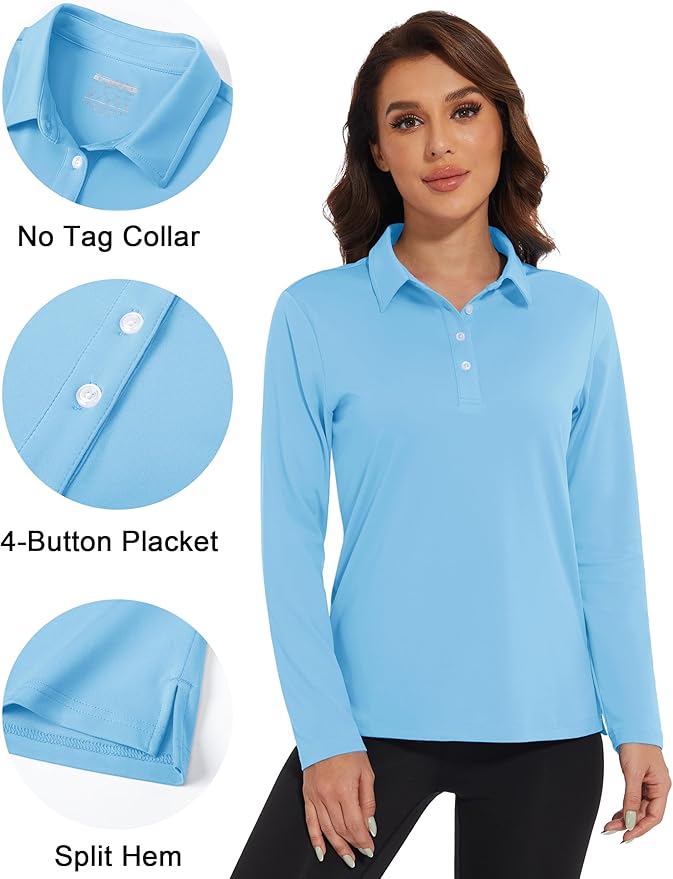 MAGCOMSEN Women's Polo Shirts Long Sleeve Golf Shirt Quick Dry UPF 50+ Sun Protection Lightweight Tennis Shirts