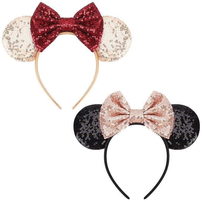 DRESHOW Mouse Ears Bow Headbands Glitter Party Decoration Cosplay Costume for Women
