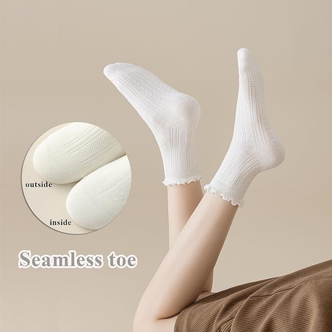 Mcool Mary Womens Crew Socks Ruffle Casual Cotton Frilly Breathable Cute Knit Lettuce Trim Dress Ankle Socks 6 Pack
