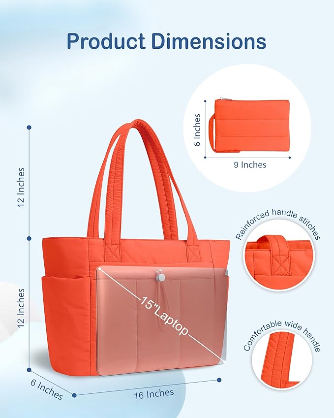 TOPDesign Puffy Tote Bag for Women with Cup Holder & Laptop Compartment & Cosmetic Bag & Trolley Sleeve for Work, Travel