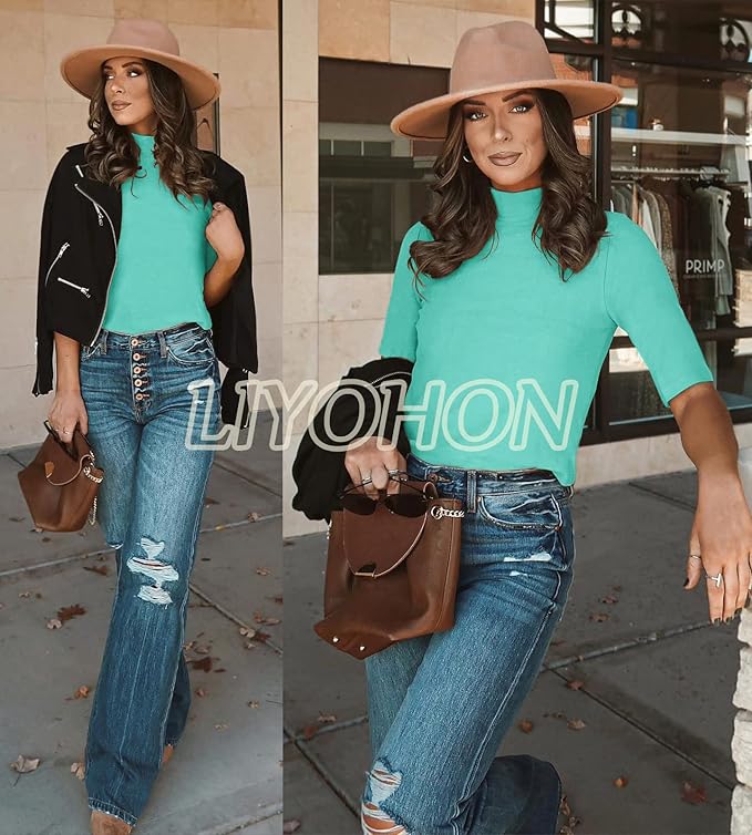 LIYOHON Womens Tops Dressy Casual Mock Turtleneck Business Short Sleeve T Shirts Going Out Tops 2026