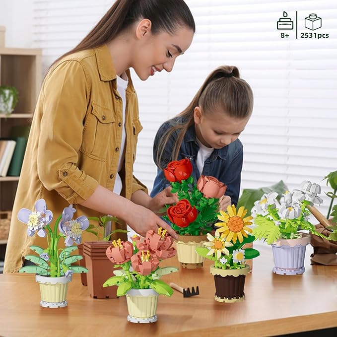 PQKIE 12 Pcs Flowers Bouquet Building Set,2531 Pcs Flower Botanical Collection Building Block Toy,Micro Plant for Home or Office Decor, Mother's Day Valentine Christmas Birthday Gifts for Adults,Girls
