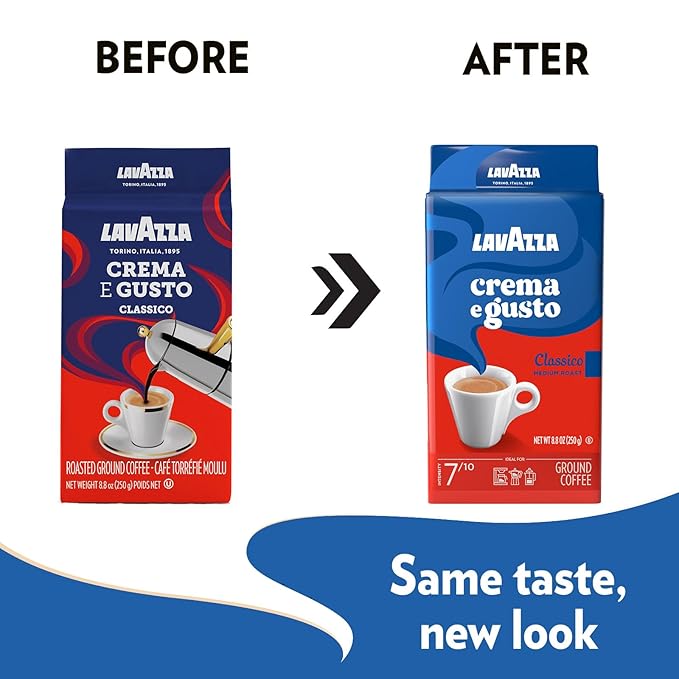 Lavazza Crema e Gusto Ground Coffee, Medium Roast, Arabica and Robusta Blend, 8.8 oz Brick (Pack of 4)