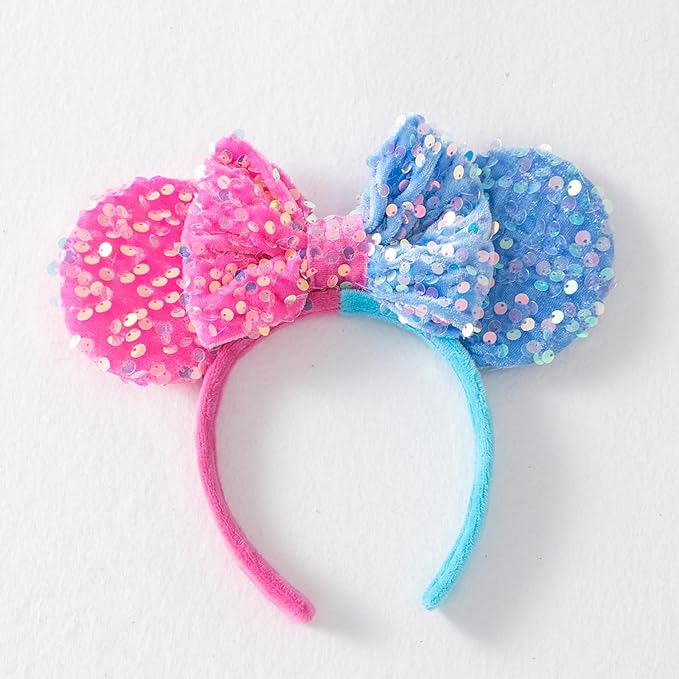 KARETT Sequins Mouse Ears Headband With Glitter Bow Princess Party Decorations For Girls Women