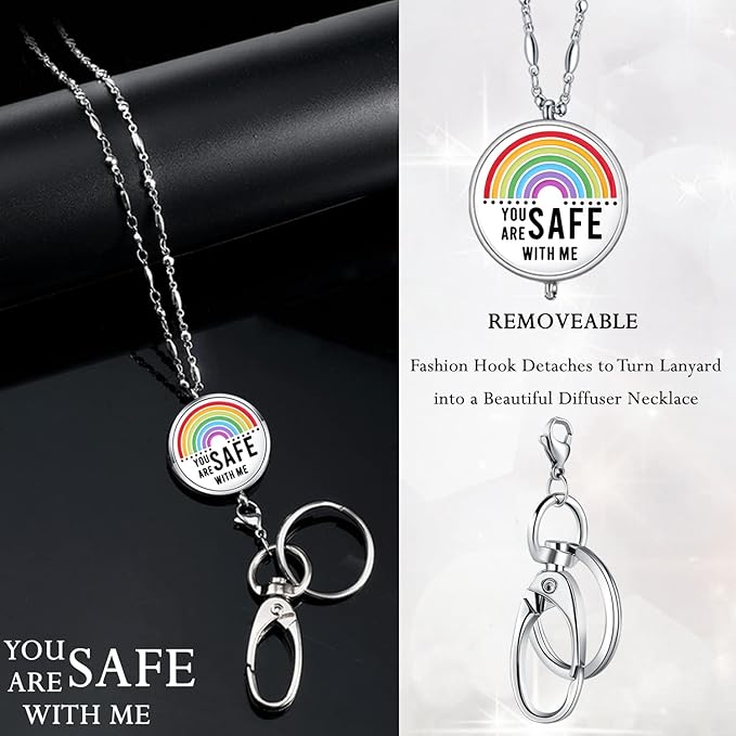 Lanyards for ID Badges, Teacher Lanyard with ID Holder Teacher Appreciation Gifts Nurse Accessories Work Jewelry Stainless Steel Chain Keychain Necklace Badge Lanyards for Women You are Safe with Me