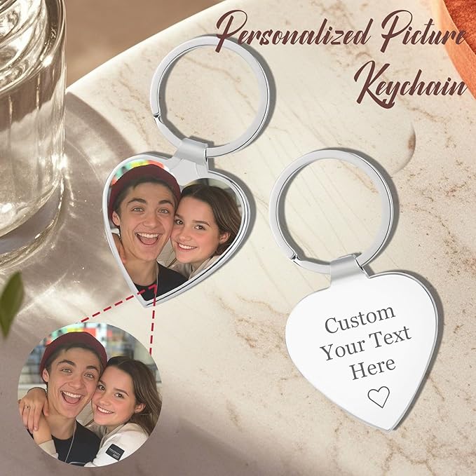 RSQGT Personalized Custom Keychain with Picture - Double Sided Engraving Photo Text Customized Key Chains for Men Boyfriend
