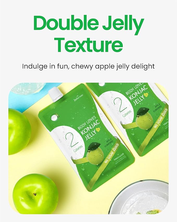 Jadamsun Konjac Jelly (Apple, 20 pcs) - Lowest Calorie Healthy Korean Snack, Dietary Fiber, Sugar-Free Jelly Drink. Vegan, Low-Calorie, Gluten-Free