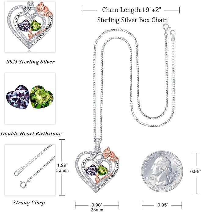 Iefil Valentines Day Gifts for Her - 925 Sterling Silver Double Birthstone Necklace, Anniversary Birthday Gifts for Women, Jewelry Gift for Wife Girlfriend Mom Her