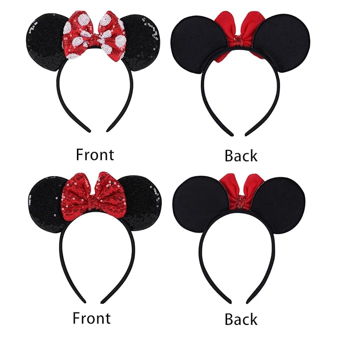 Twineek 2 Pcs Red Mouse Ears Sequin Headbands,Shiny Bows Headbands, A Perfect Addition to Your Trip Essentials Accessories for Women Grils Princess Decoration Costume Cosplay