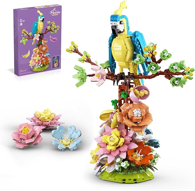 MOC Flowers and Parrot Building Set- Compatible with Lego Flower, Succulent Botanica andl Cute Bird Collection Set, A Beautiful for her or him (1162pcs)