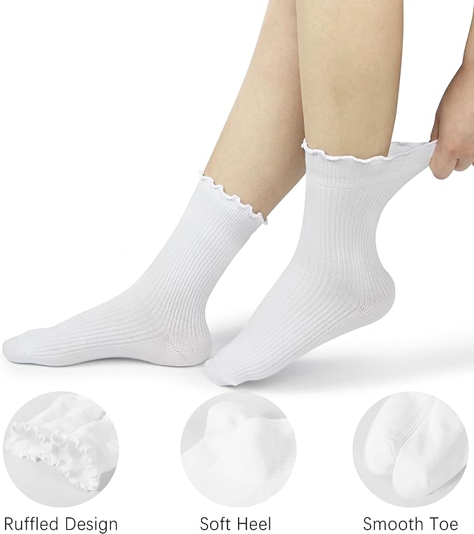 BomKinta Ruffle Socks Women - Turn-Cuff Frilly Sock - Lightweight Cotton Socks