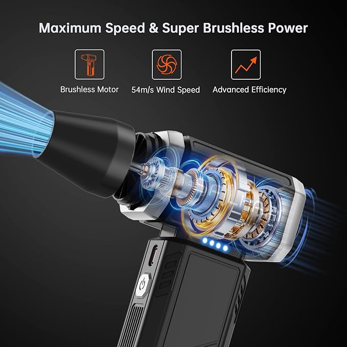 Compressed Air Duster 300000RPM, Handheld Office Duster Brushless Motor Replaced Canned Air, Rechargeable Durable Turbo Blower for PC Gamers, Barber & Snow Removal, Birthday Gifts for Dad