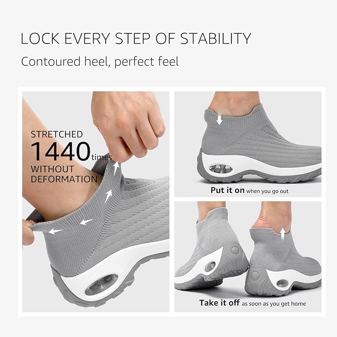 HKR Women's Walking Shoes Arch Support Non Slip Work Shoes Breathable Knit Upper Lightweight for Plantar Fasciitis