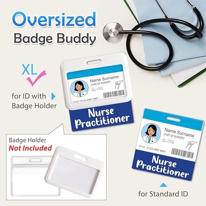 Oversized Nurse Practitioner Badge Buddy Card Holder - Horizontal NP Accessories XL Blue Pink Black Purple Red ID Badge Card Holder Name Tags Buddy for Hospital Work