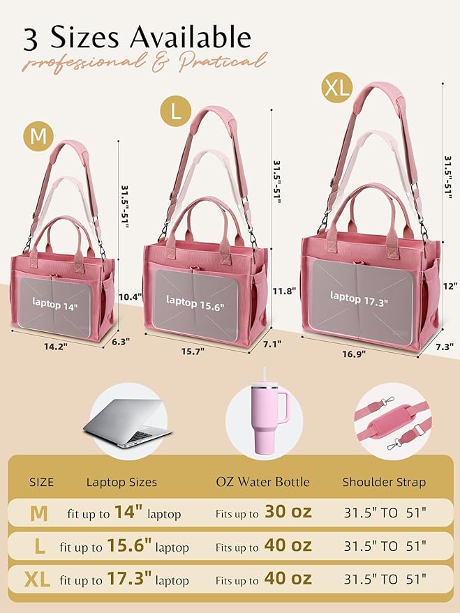 BESBESME Canvas Tote Bag for Women with Zipper & Compartments– Large Work & College Laptop Tote Crossbody Shoulder Bag