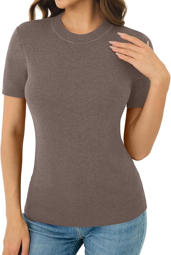 Women's Soft Short Sleeve Wool Blend Pullover Sweater for Business Casual & Fashion