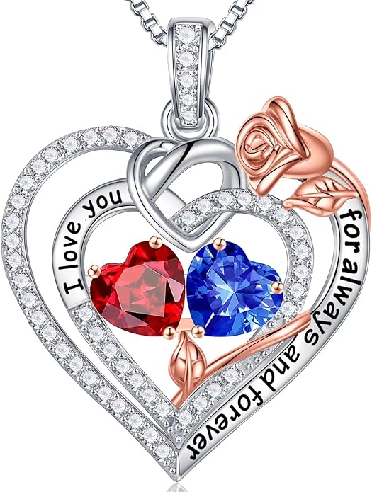 Iefil Valentines Day Gifts for Her - 925 Sterling Silver Double Birthstone Necklace, Anniversary Birthday Gifts for Women, Jewelry Gift for Wife Girlfriend Mom Her