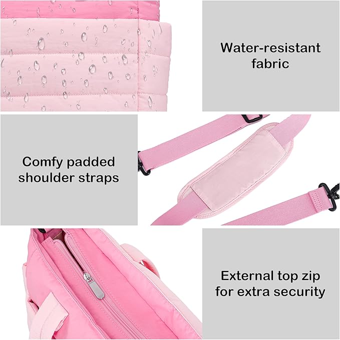 AOCINA Puffer Tote Bag for Women Quilted Work Bag Nurse Bags Women's Shoulder Handbags for Travel Gym Gifts Laptop Purse
