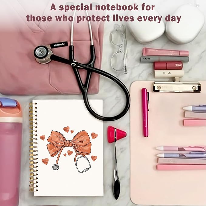 Lacama Bow Nurse Notebook Journal, Orange Nursing School Essentials, Nursing Student Graduation Gifts, Nurse Gifts for Women Nurse Appreciation Gift, Coquette Stuff Stethoscope Notebook
