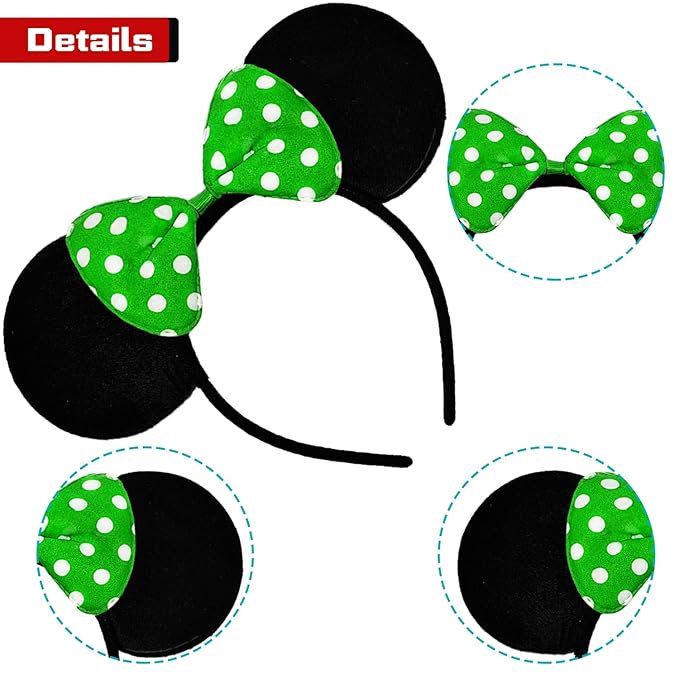 MADO 2 pack mouse ears headbands for adults women little girls boys (green, onesize)