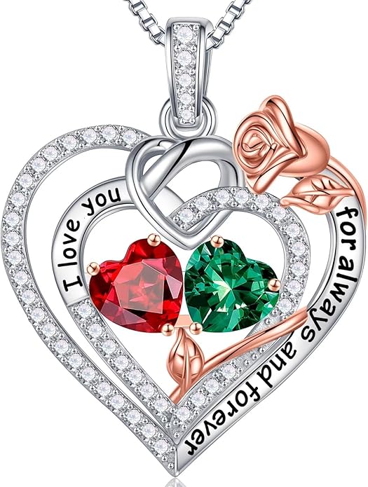 Iefil Valentines Day Gifts for Her - 925 Sterling Silver Double Birthstone Necklace, Anniversary Birthday Gifts for Women, Jewelry Gift for Wife Girlfriend Mom Her